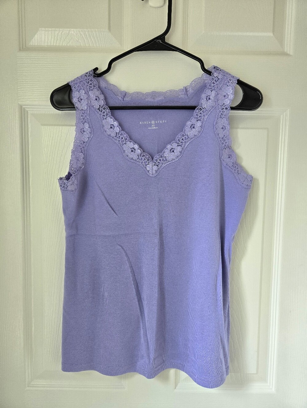 Karen Scott Lavender Lace-Trim Sleeveless Tank Top Cami Y2k Xs